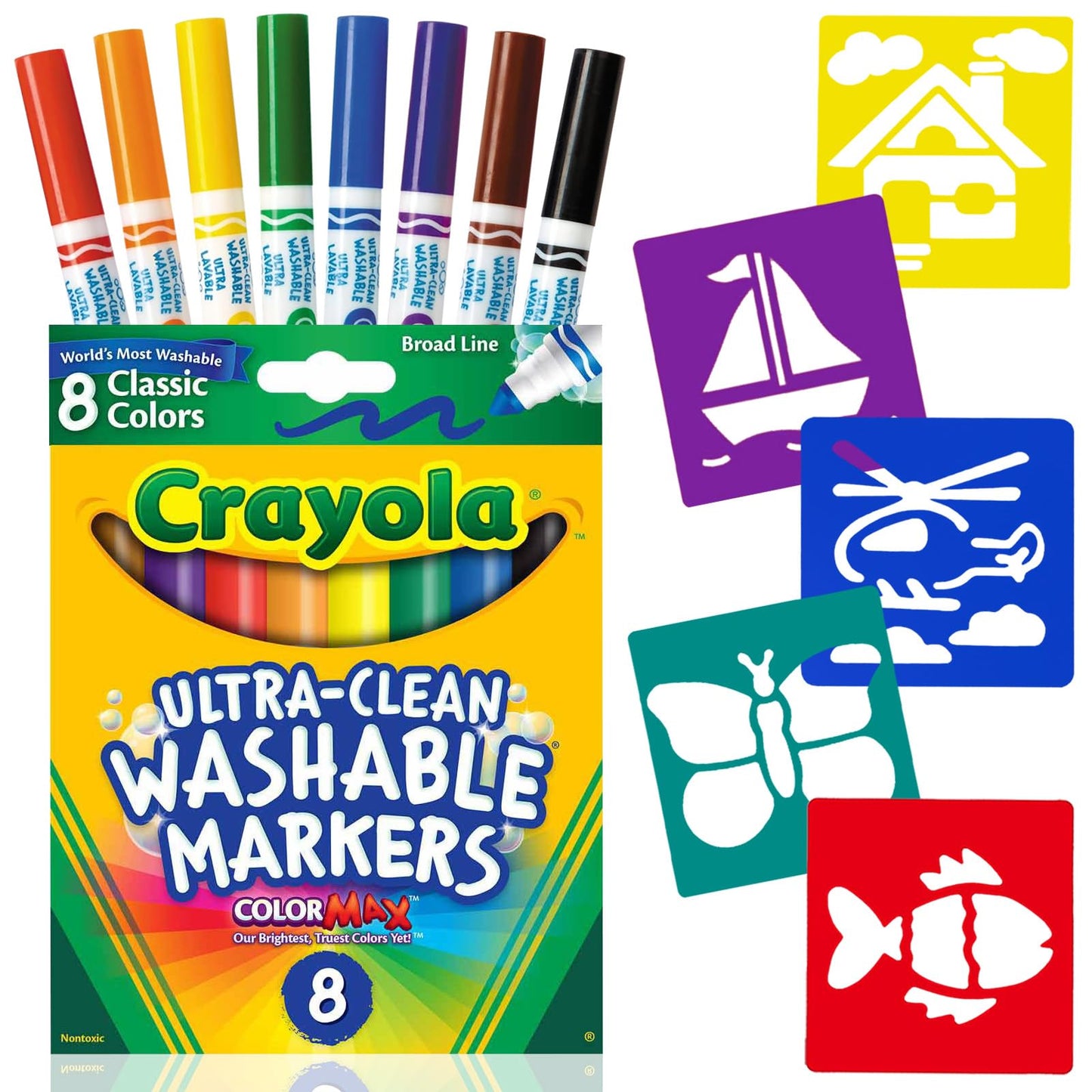 The Mega Deals Kids Markers — Washable 8-Count with Stencils