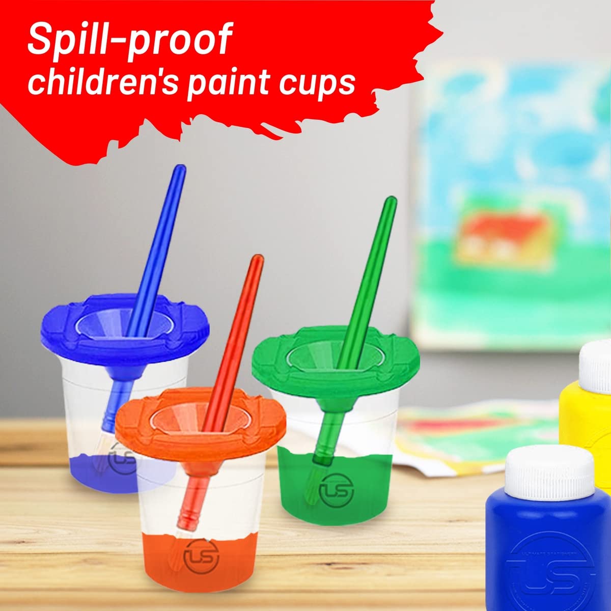 The Mega Deals Kids Painting Set – 6-Color Washable Tempera Paint with Cups & Brushes (16 oz)