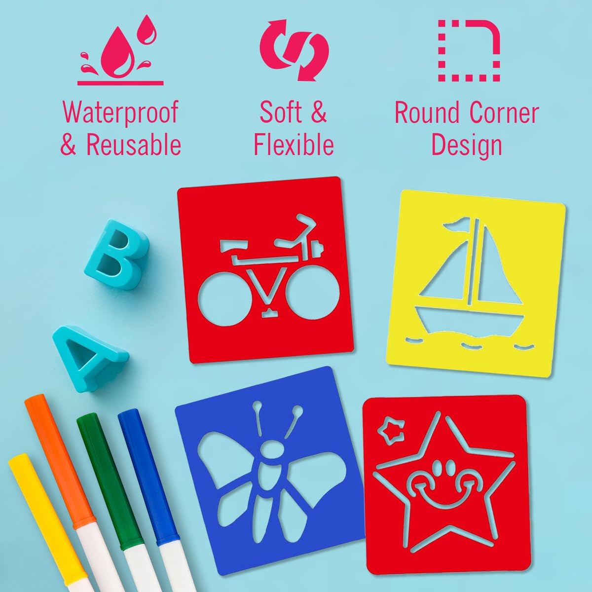 The Mega Deals Super Tip Markers – 10 Washable Markers with 4 Stencils Gift Pack