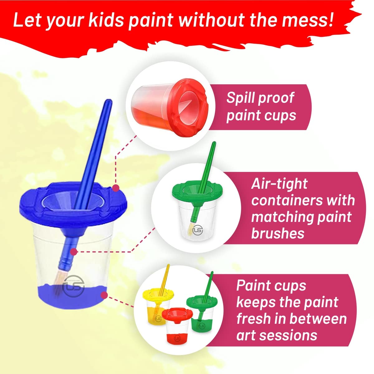 The Mega Deals Kids Painting Set – Washable, Non-Toxic Paints with Cups & Brushes – Toddler Art Gift Bundle