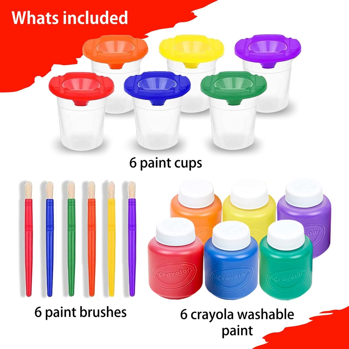 The Mega Deals Kids Painting Set – Washable, Non-Toxic Paints with Cups & Brushes – Toddler Art Gift Bundle