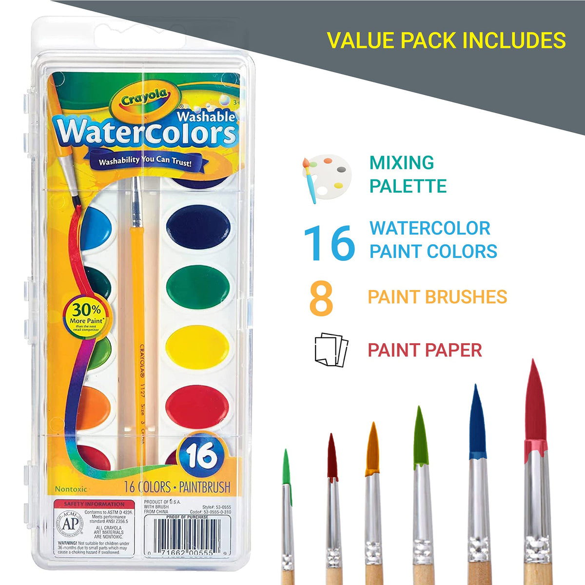 The Mega Deals Watercolor Paint Set for Kids – 16 Colors, 50-Sheet Paper Pad, 8 Brushes