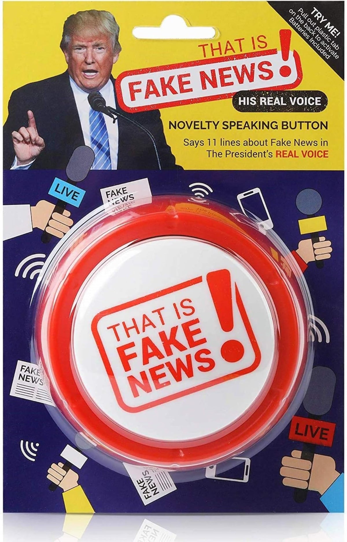 The Monocle Breakers Donald Trump Fake News Button — 11 Real Voice Quotes Desk Toy (Batteries Included)