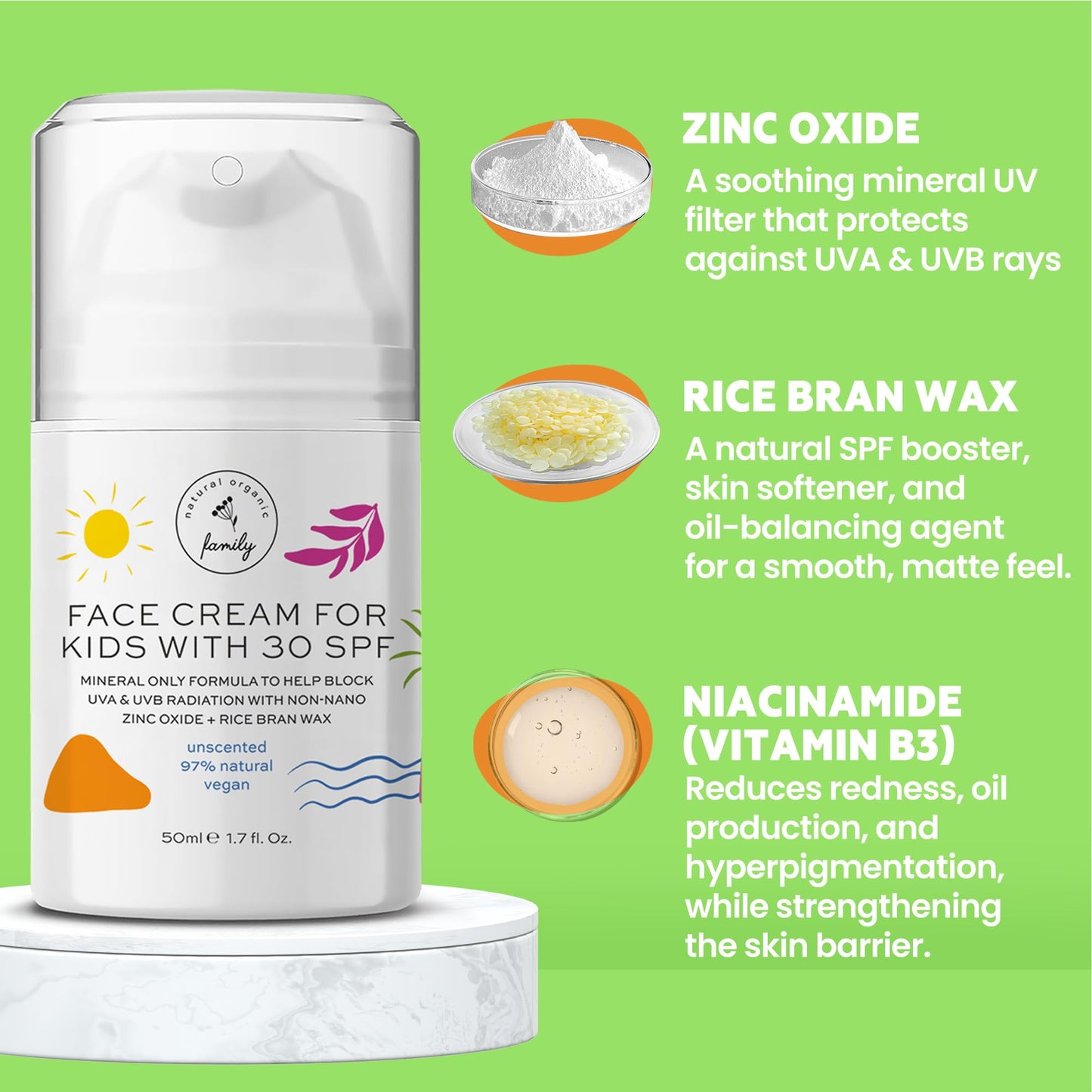 Kid Face Sunscreen Moisturizer SPF 30 – Mineral, Reef-Safe with Zinc Oxide & Niacinamide | The Natural and Organic Family