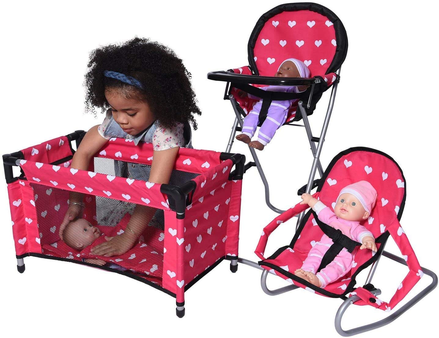 The New York Doll Collection Mega 3-in-1 Doll Accessory Set – 18" High Chair, Bouncer & Pack N Play