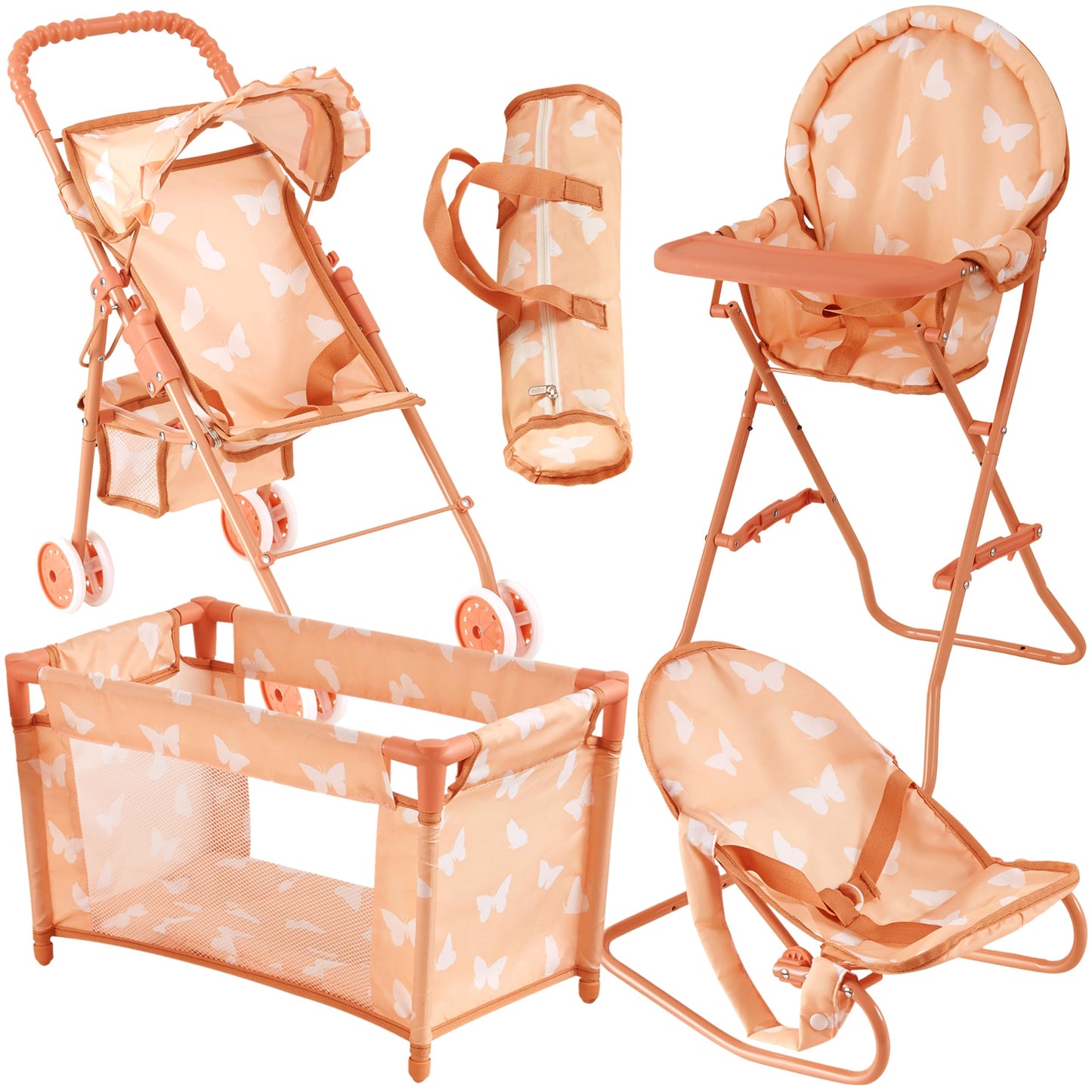 New York Doll Collection 4-in-1 Baby Doll Stroller Set – Butterfly Design