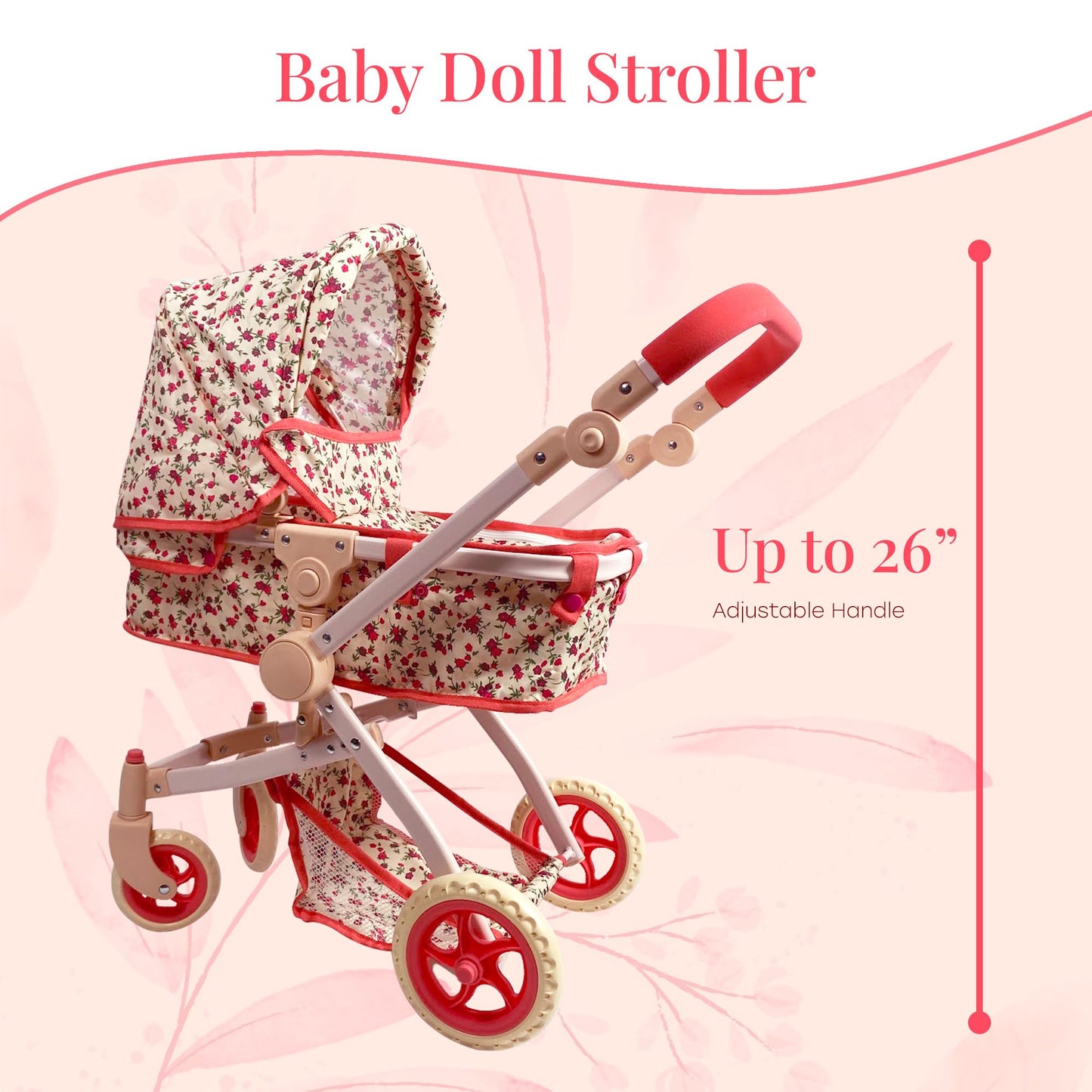 Convertible 2-in-1 Baby Doll Stroller in Red | The New York Doll Collection