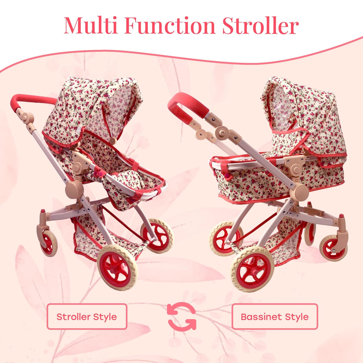 Convertible 2-in-1 Baby Doll Stroller in Red | The New York Doll Collection