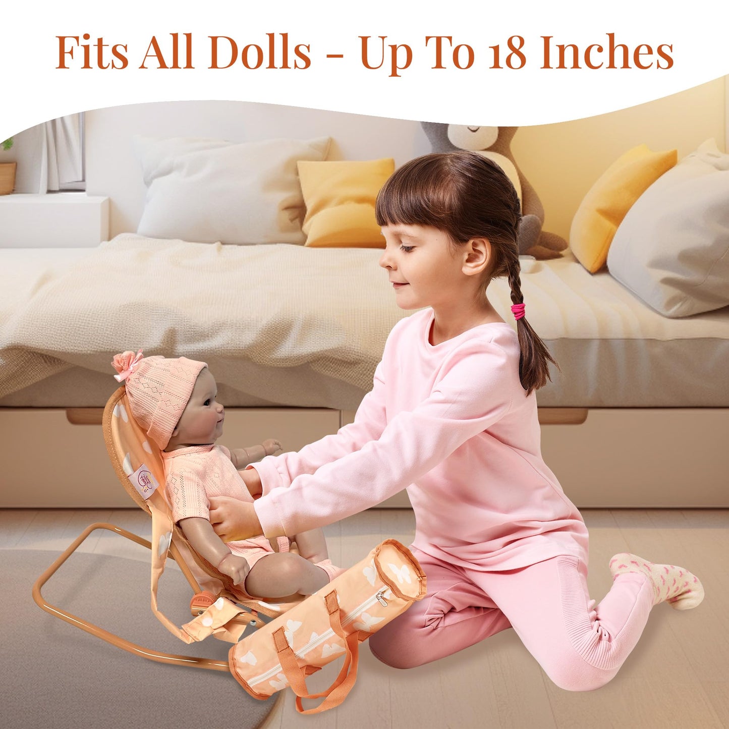 New York Doll Collection 4-in-1 Baby Doll Stroller Set – Butterfly Design