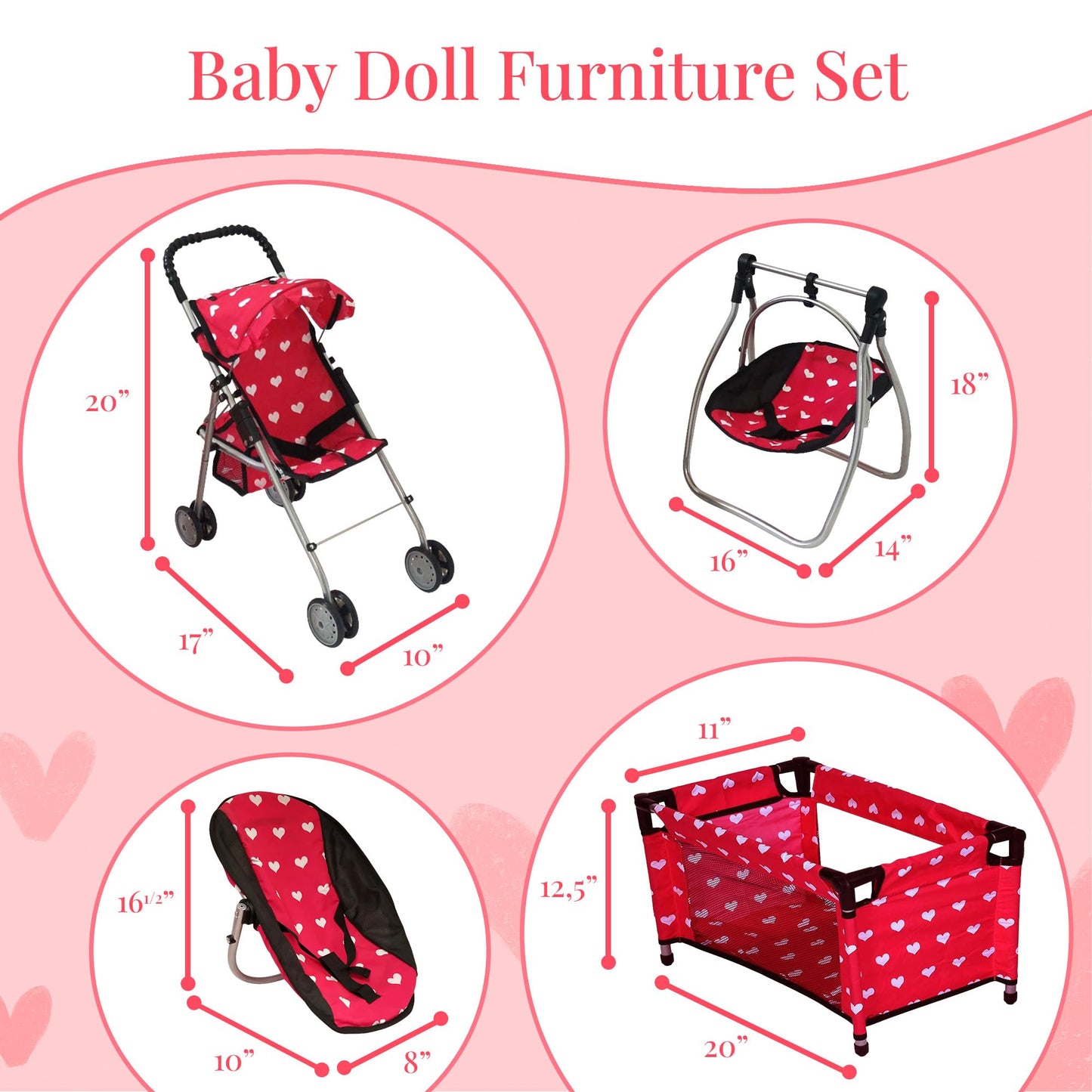 Deluxe Baby Doll Stroller & Crib Playset for 18” Dolls | The New York Doll Collection