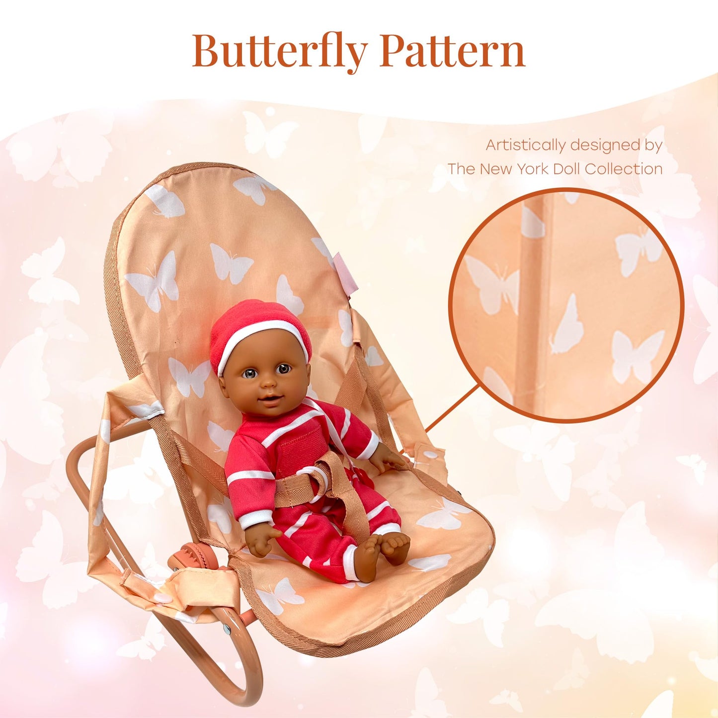 New York Doll Collection 4-in-1 Baby Doll Stroller Set – Butterfly Design