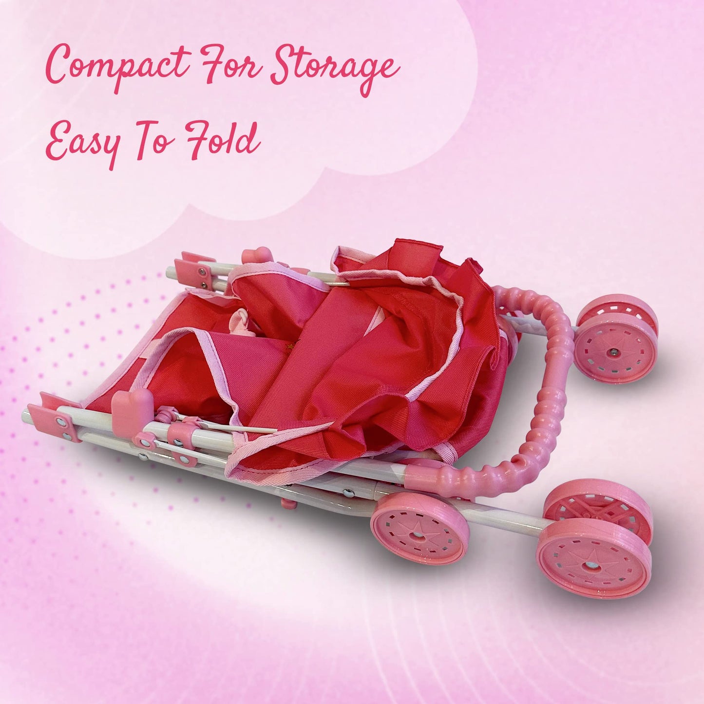 The New York Doll Collection My First Baby Doll Stroller for Toddlers — 21-Inch Foldable Doll Pram with Canopy & Seatbelt