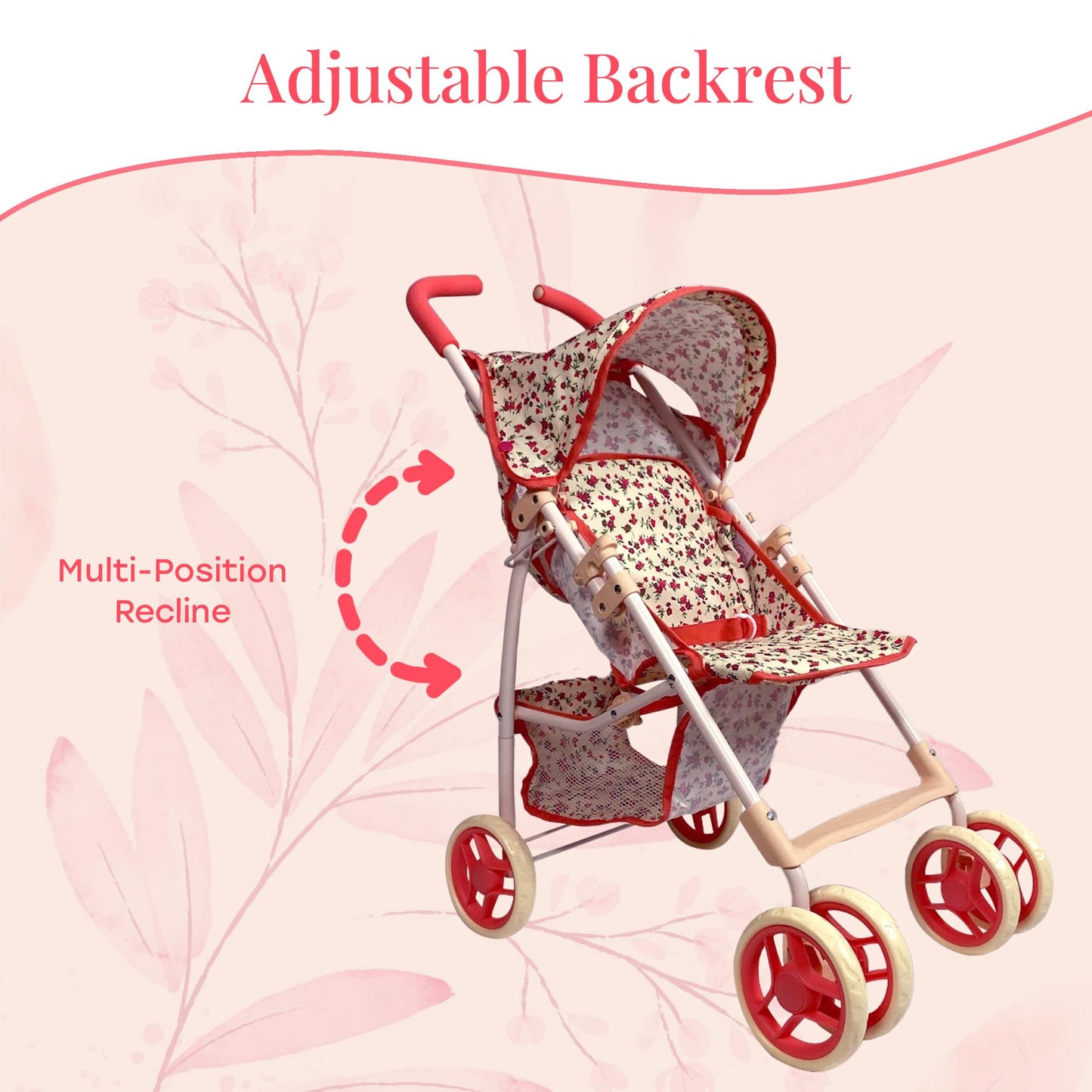 The New York Doll Collection 28in Baby Doll Stroller – Coral Floral Print