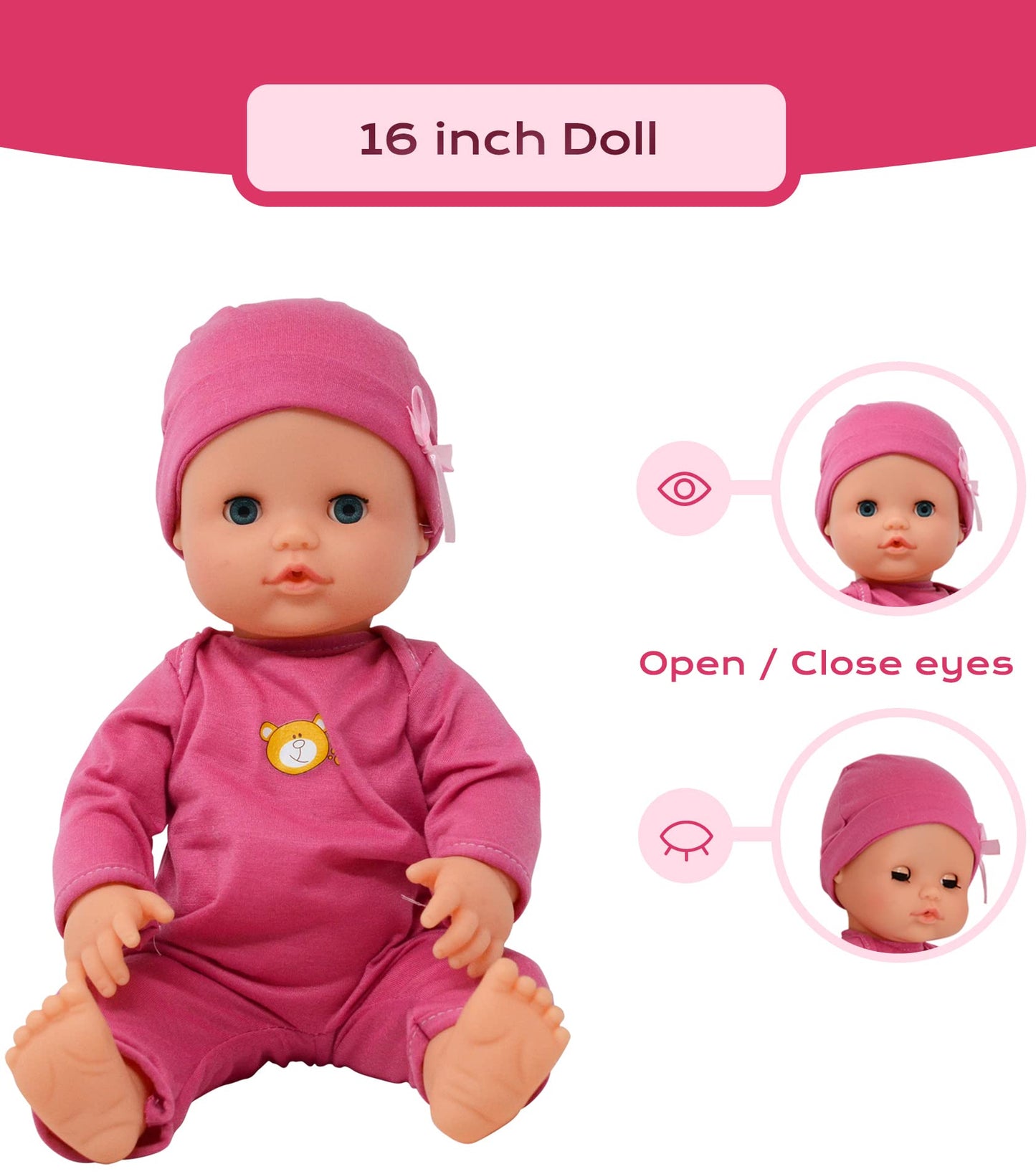 The New York Doll Collection Interactive 16-Inch Baby Doll Doctor Kit with Light-Up Heartbeat Stethoscope – Pink