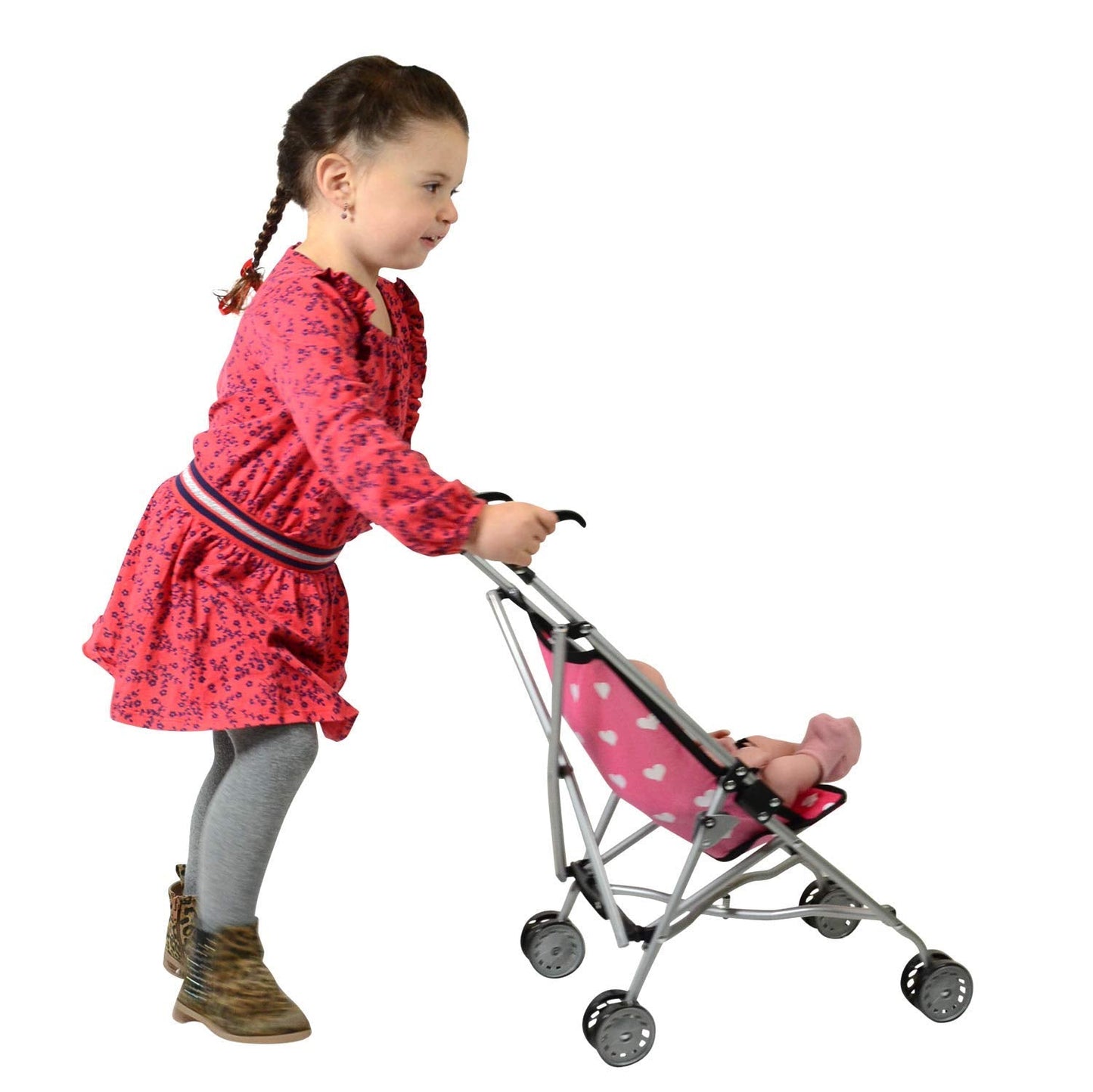 The New York Doll Collection First Dolls Stroller – Foldable Pink Hearts for 18-Inch Dolls