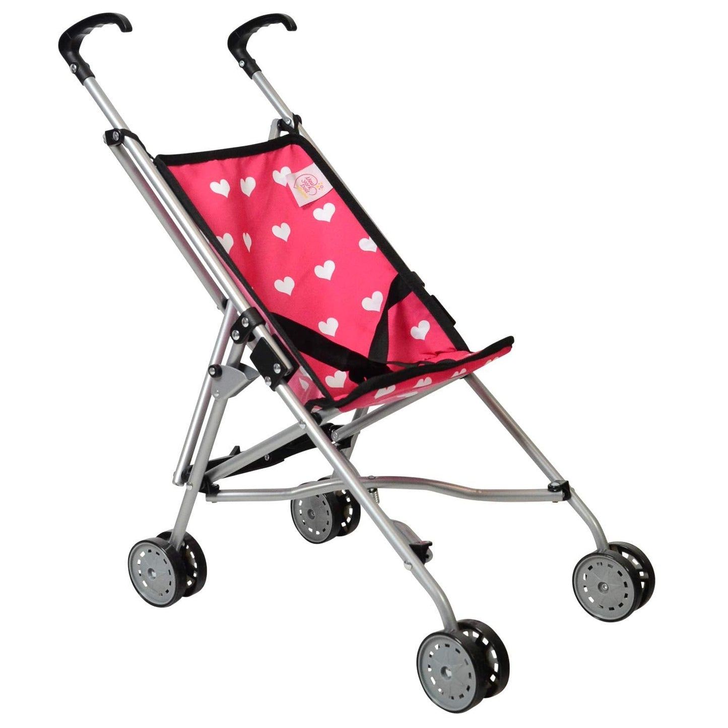 The New York Doll Collection First Dolls Stroller – Foldable Pink Hearts for 18-Inch Dolls