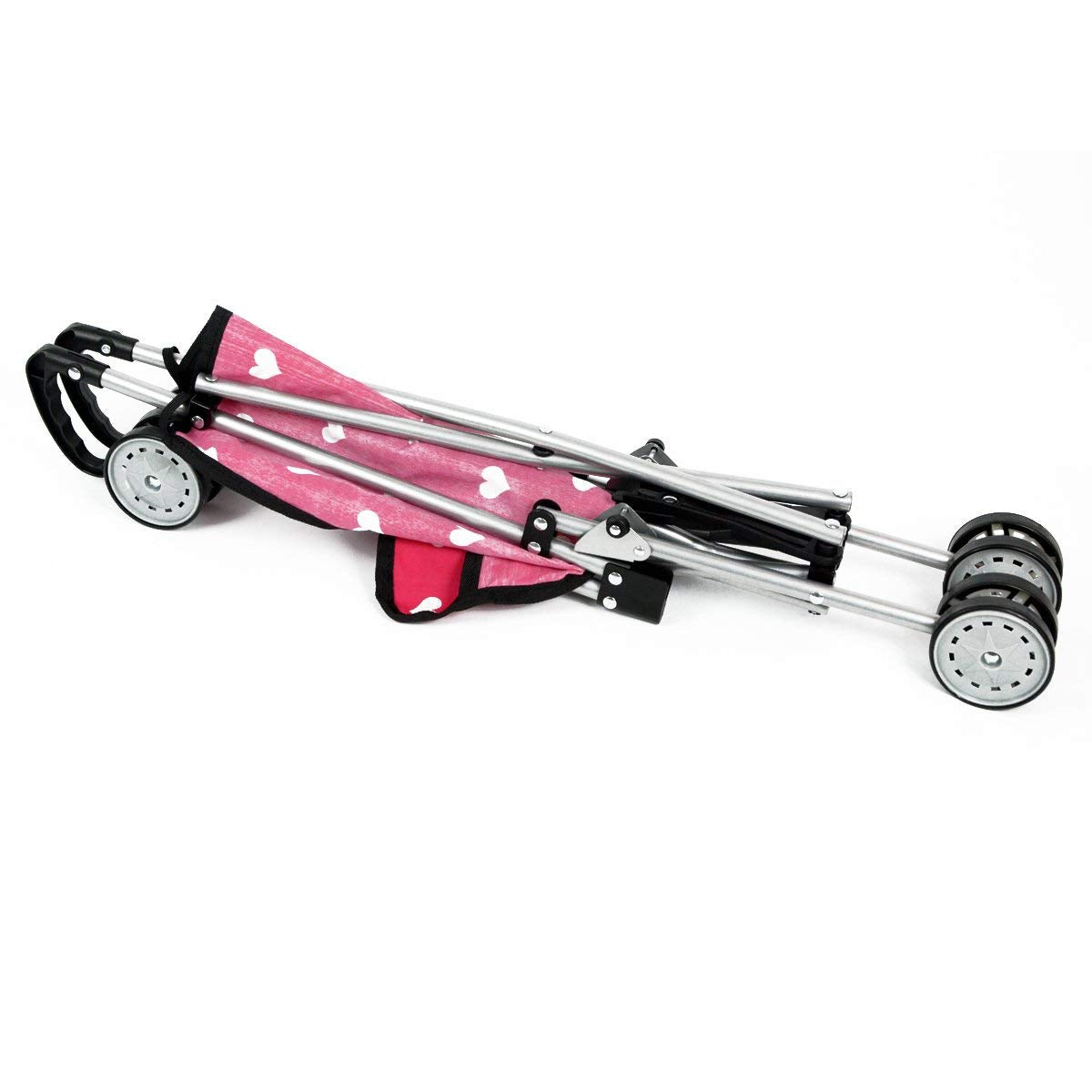 The New York Doll Collection First Dolls Stroller – Foldable Pink Hearts for 18-Inch Dolls