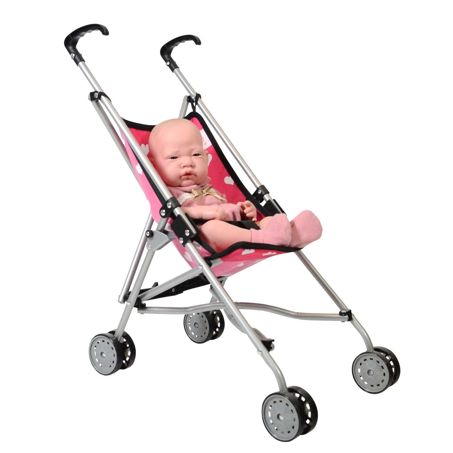The New York Doll Collection First Dolls Stroller – Foldable Pink Hearts for 18-Inch Dolls