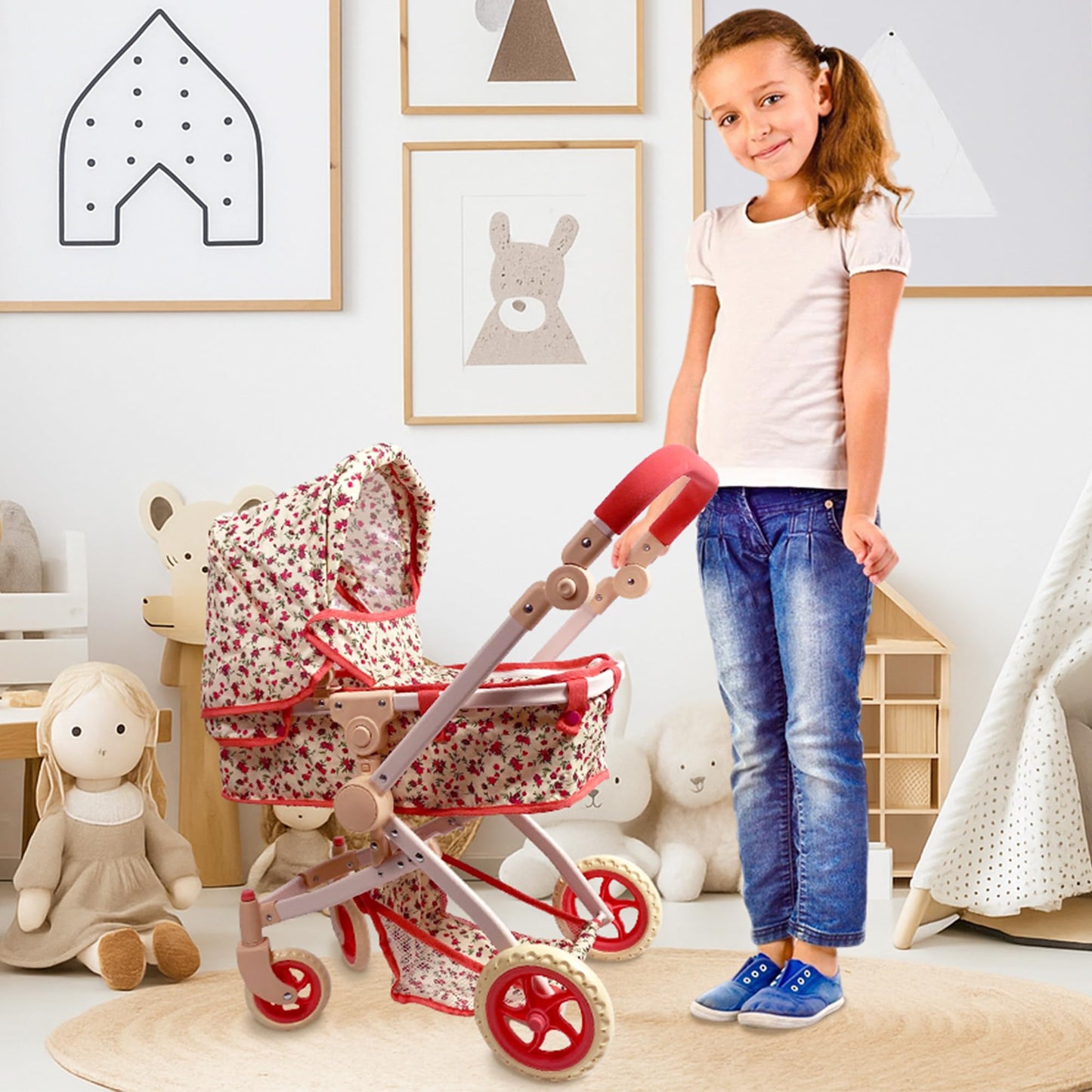 Convertible 2-in-1 Baby Doll Stroller in Red | The New York Doll Collection