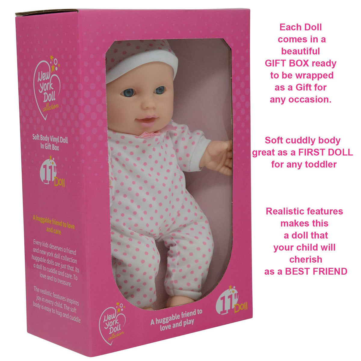 The New York Doll Collection – 11-Inch Soft Body Boy Baby Doll with Pacifier (Gift Box)