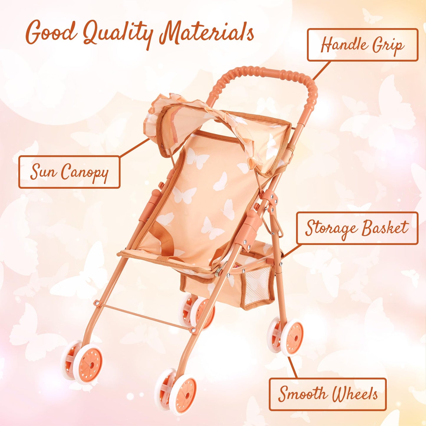 The New York Doll Collection My First Baby Doll Stroller – Foldable, Canopy & Storage