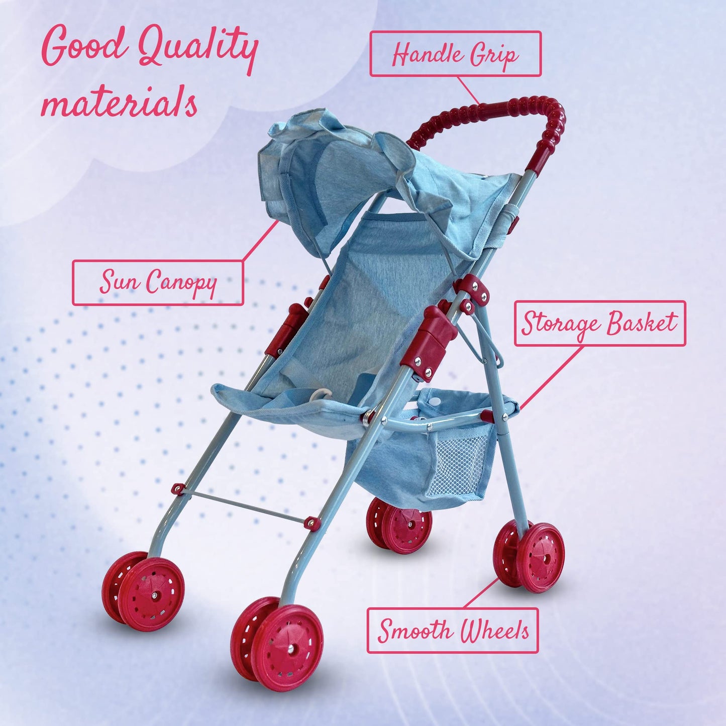 New York Doll Collection My First Baby Doll Stroller for Toddlers — Foldable 21-Inch Toy Pram
