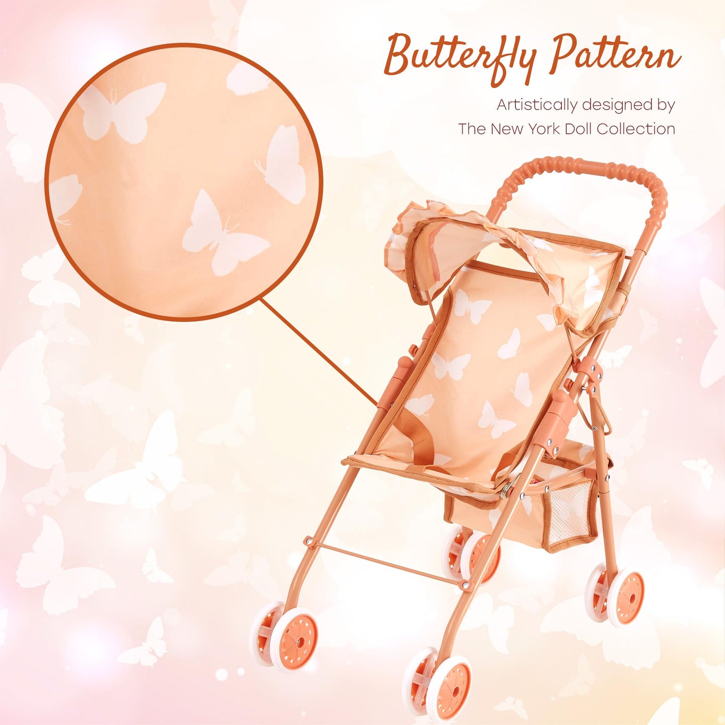 The New York Doll Collection My First Baby Doll Stroller – Foldable, Canopy & Storage