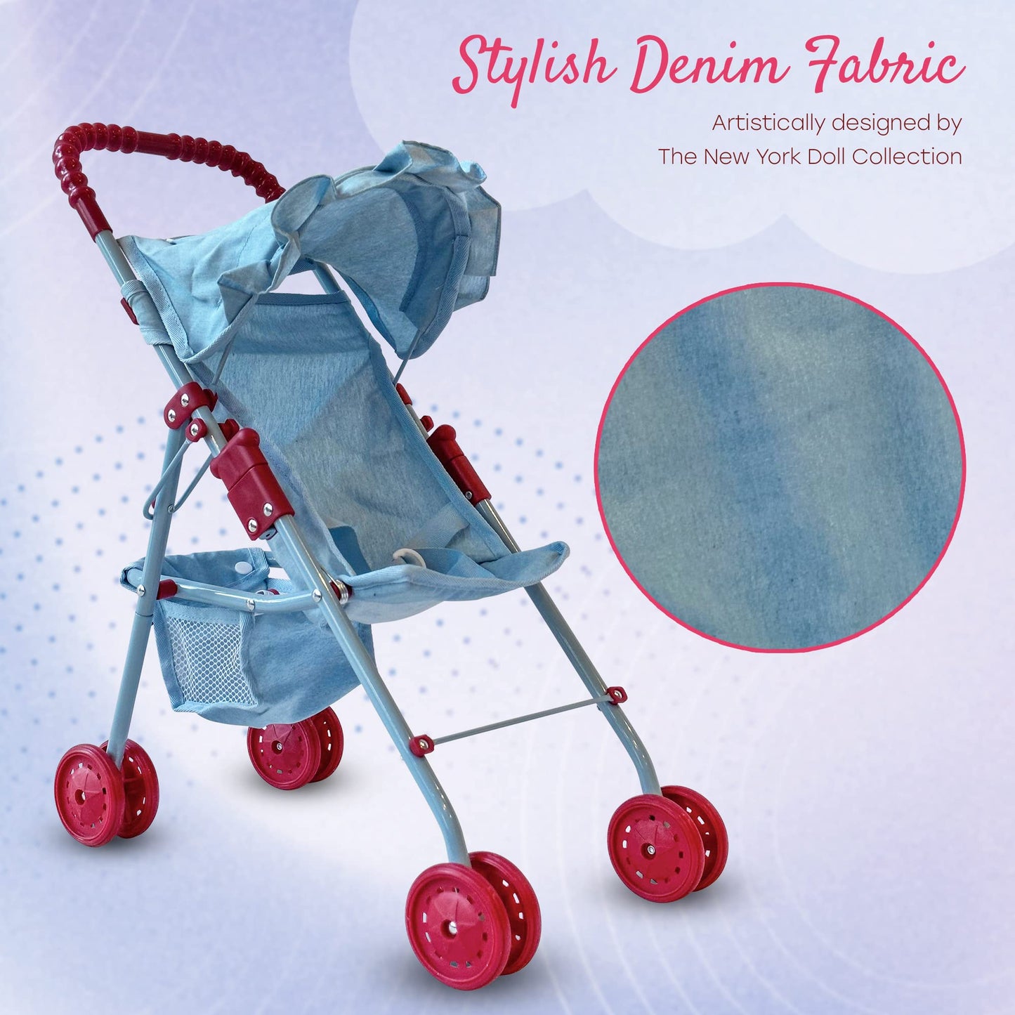 New York Doll Collection My First Baby Doll Stroller for Toddlers — Foldable 21-Inch Toy Pram