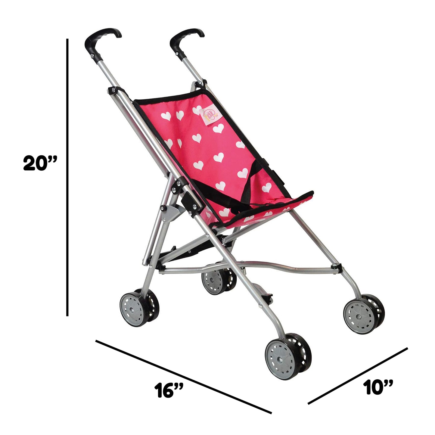 The New York Doll Collection First Dolls Stroller – Foldable Pink Hearts for 18-Inch Dolls