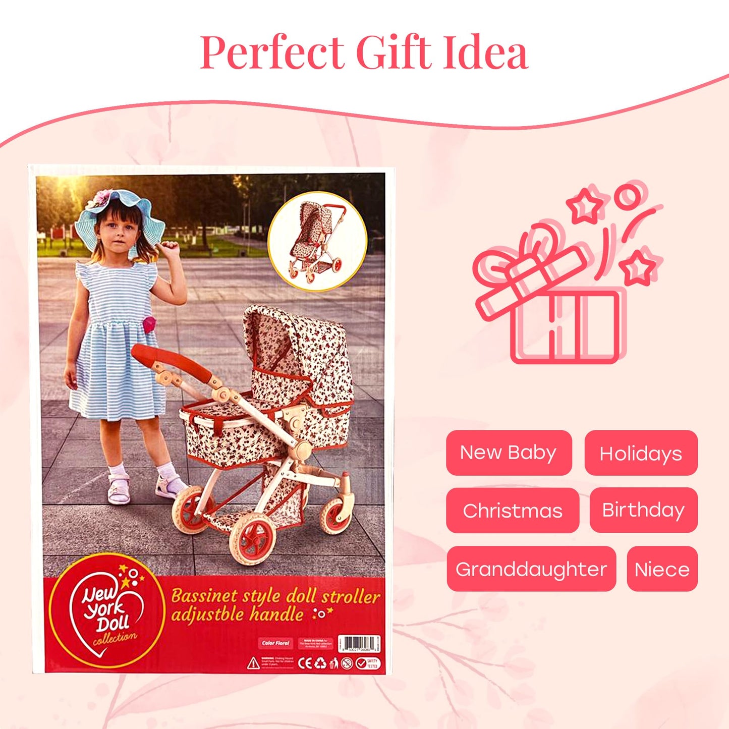 Convertible 2-in-1 Baby Doll Stroller in Red | The New York Doll Collection