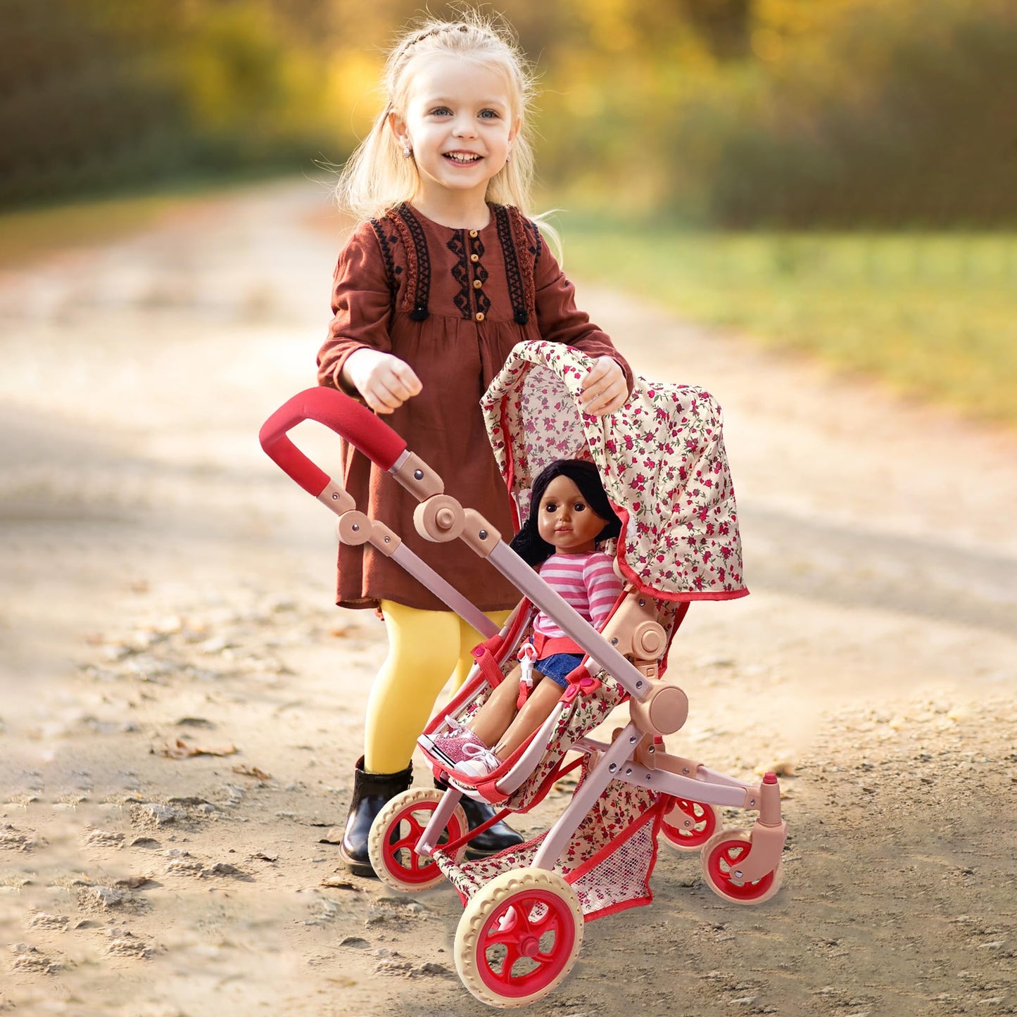 Convertible 2-in-1 Baby Doll Stroller in Red | The New York Doll Collection