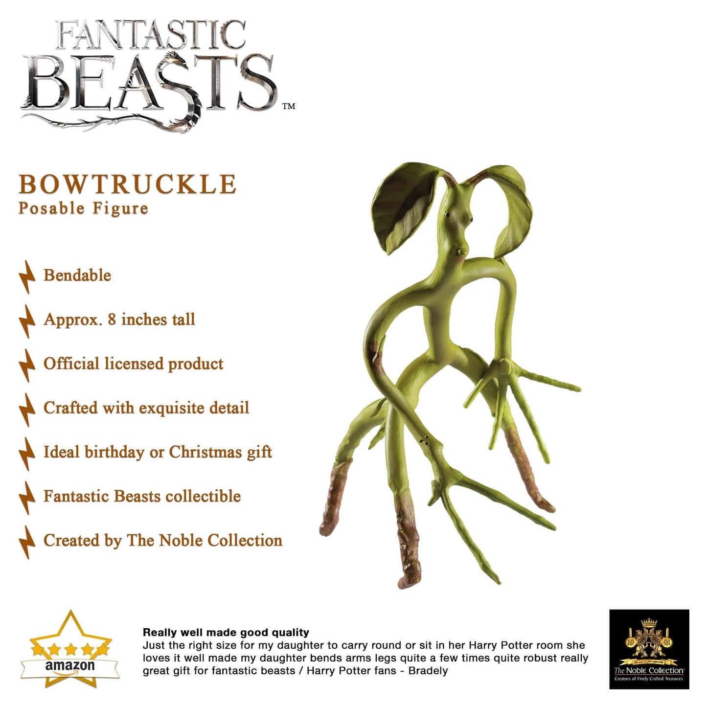 The Noble Collection Bendable Bowtruckle Pickett – Poseable 7-Inch Figure