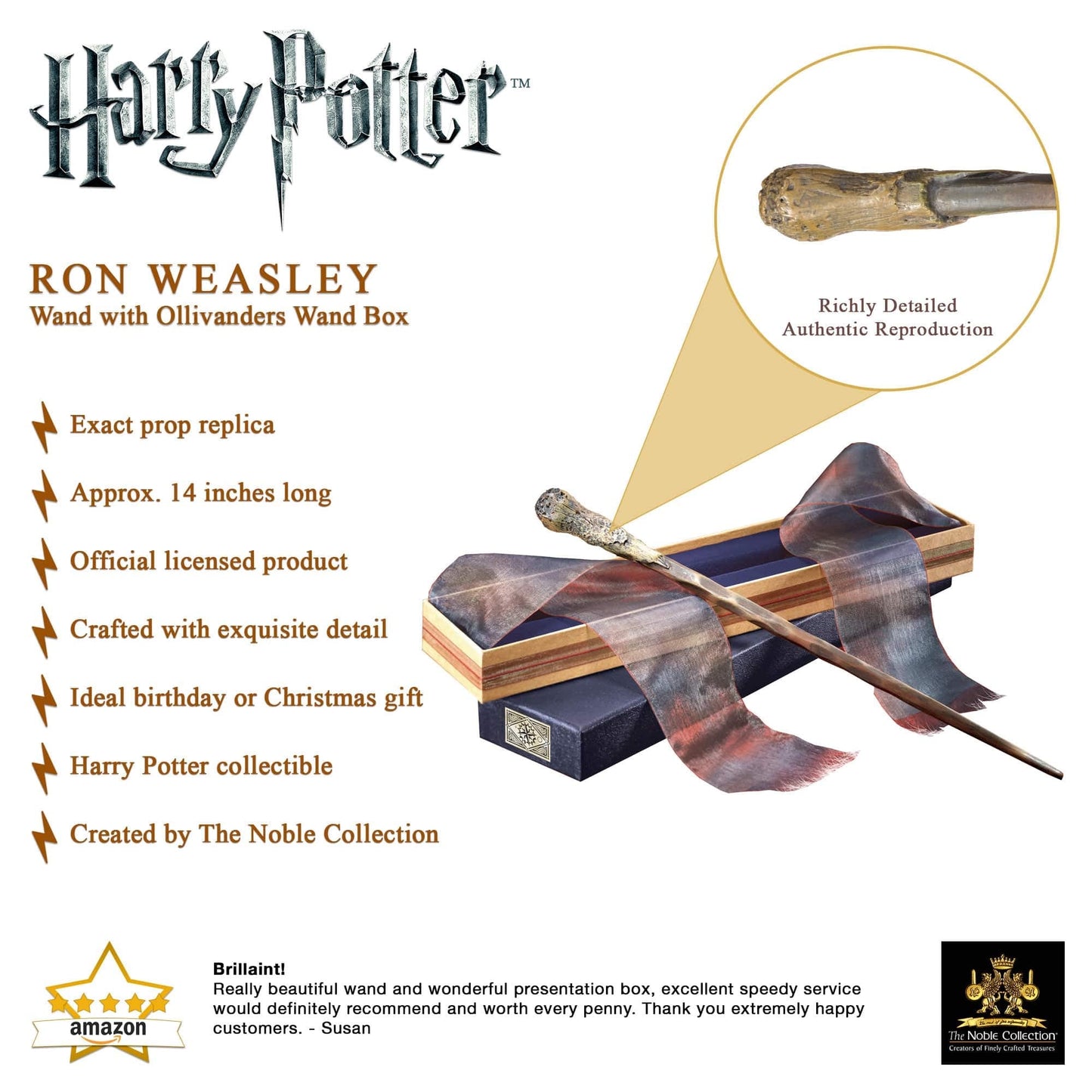 The Noble Collection Ron Weasley's Wand in Ollivander's Box | 14-Inch Officially Licensed Replica