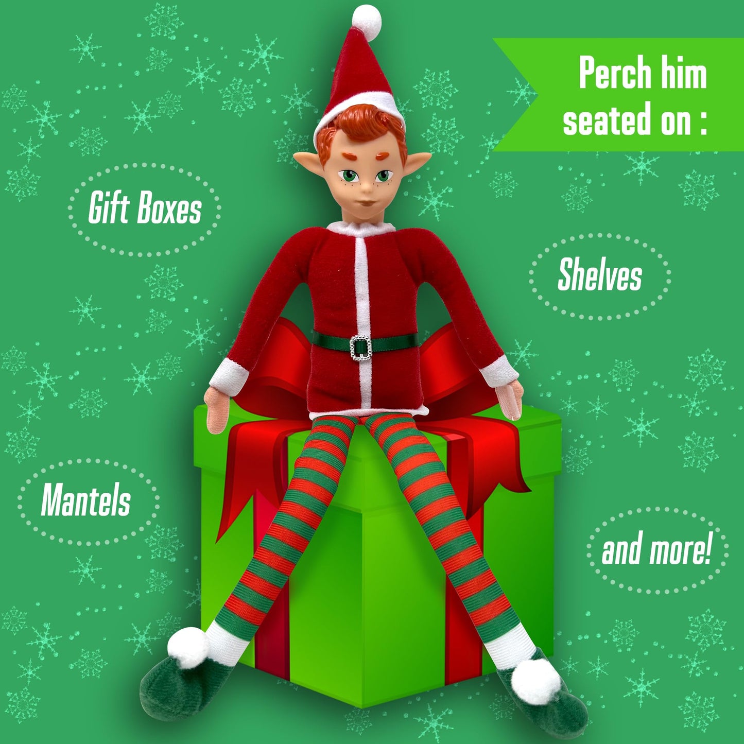 The Original Elf 12-inch Plush Christmas Elf Doll – Poseable Shelf Sitter & Tree Topper