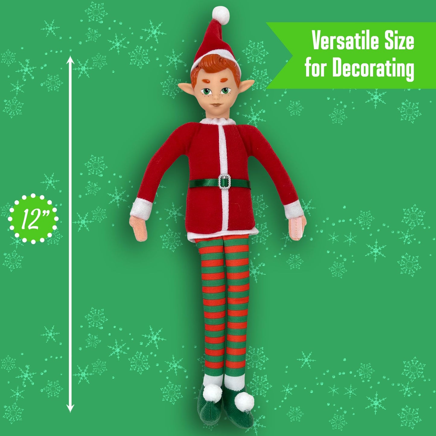 The Original Elf 12-inch Plush Christmas Elf Doll – Poseable Shelf Sitter & Tree Topper
