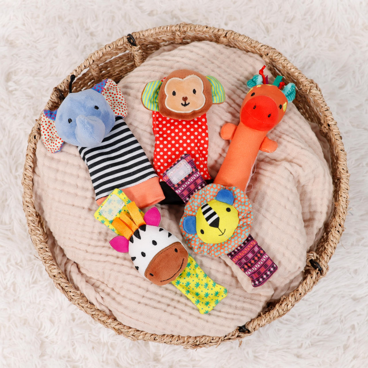 The Peanutshell Sock Rattles (5-Pack) – Safari High-Contrast Baby Toys 0-6 Months