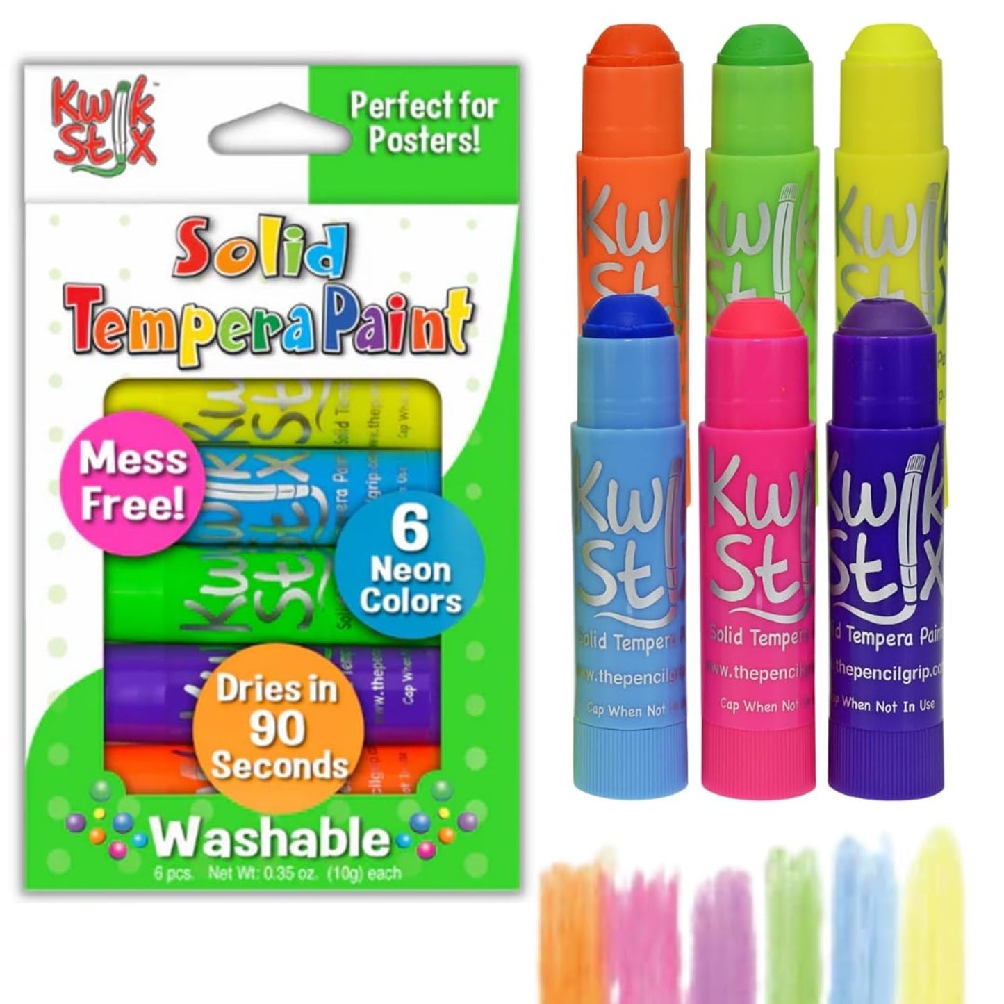The Pencil Grip Kwik Stix Neon 6-Pack – Quick-Dry Tempera Paint Sticks (TPG-610)
