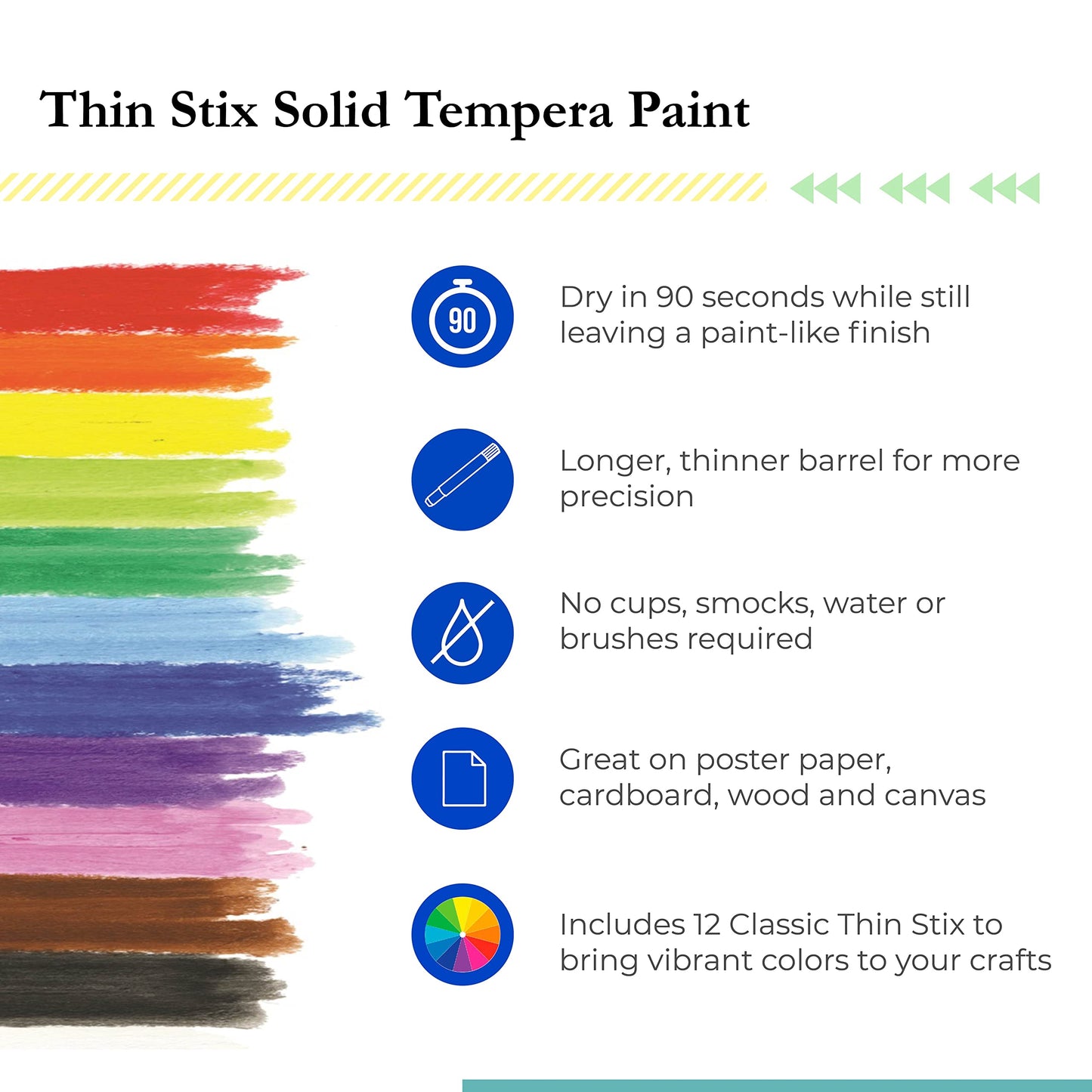 Kwik Stix 12-Pack Tempera Paint Pens by The Pencil Grip – Quick-Dry, Mess-Free