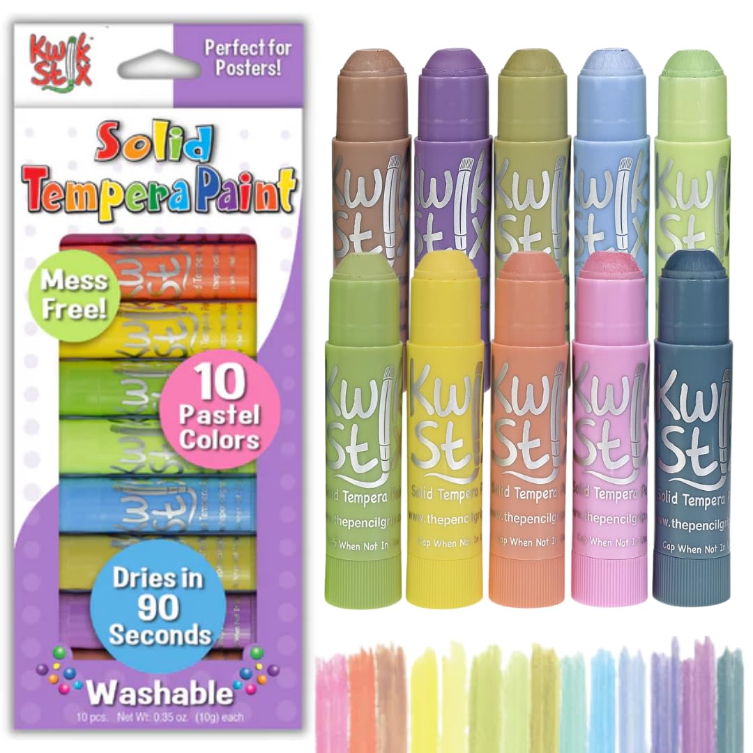 The Pencil Grip Kwik Stix Tempera Paint Sticks – Pastel Tones, 10 Colors