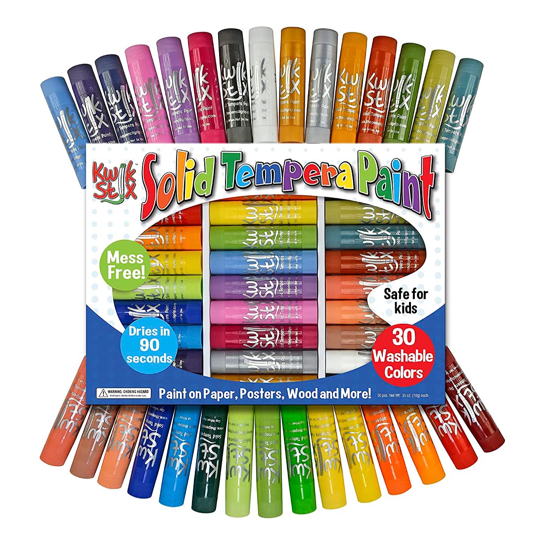 The Pencil Grip Kwik Stix Solid Tempera Paint 30 Colors — Quick-Dry, Washable