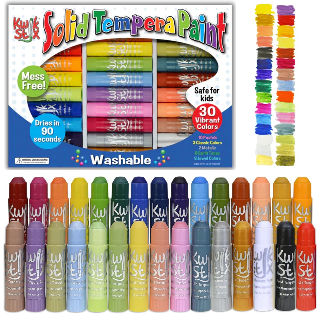The Pencil Grip Kwik Stix Solid Tempera Paint 30 Colors — Quick-Dry, Washable
