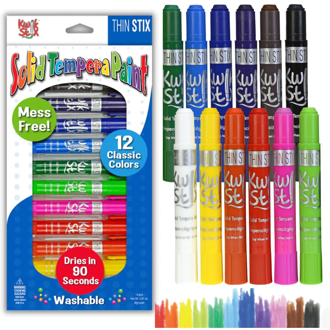 Kwik Stix 12-Pack Tempera Paint Pens by The Pencil Grip – Quick-Dry, Mess-Free