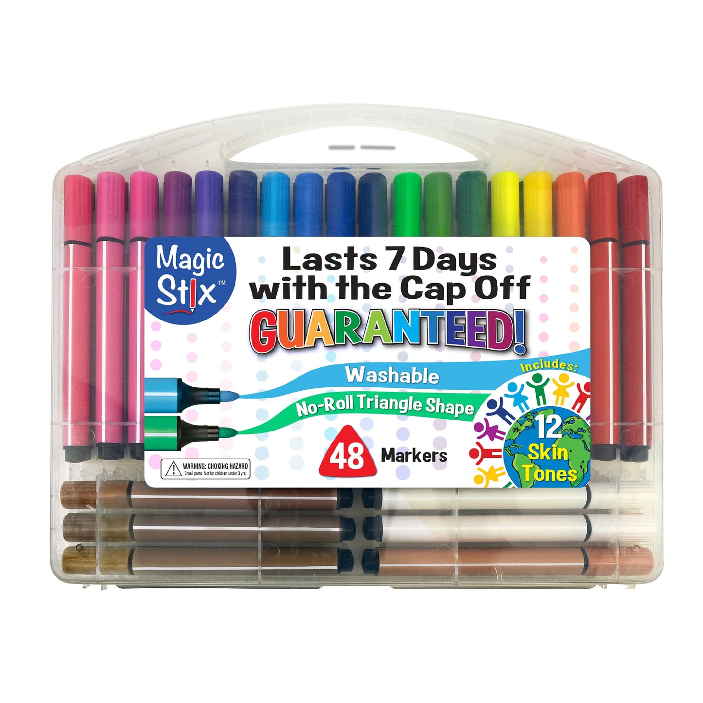 The Pencil Grip Magic Tri Stix – 48 Markers (36 Rainbow + 12 Global Skin Tones) Non-Toxic & Washable