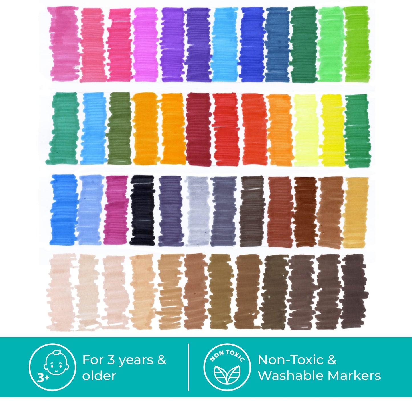 The Pencil Grip Magic Tri Stix – 48 Markers (36 Rainbow + 12 Global Skin Tones) Non-Toxic & Washable