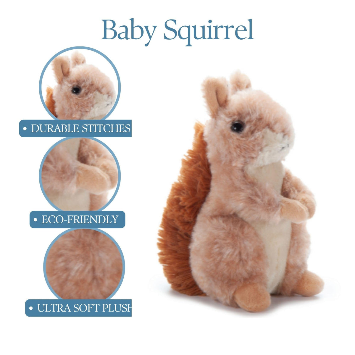 The Petting Zoo Brown Squirrel Plushie – 6 Inch Recycled Plush Toy for Kids