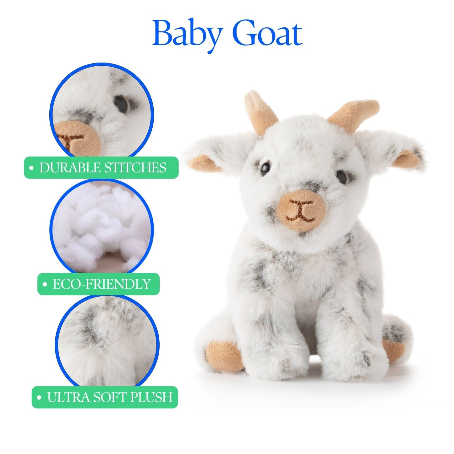 The Petting Zoo Goat Stuffed Animal Plushie — 6-Inch Goat Plush Toy for Kids | Eco-Friendly Farm Gift