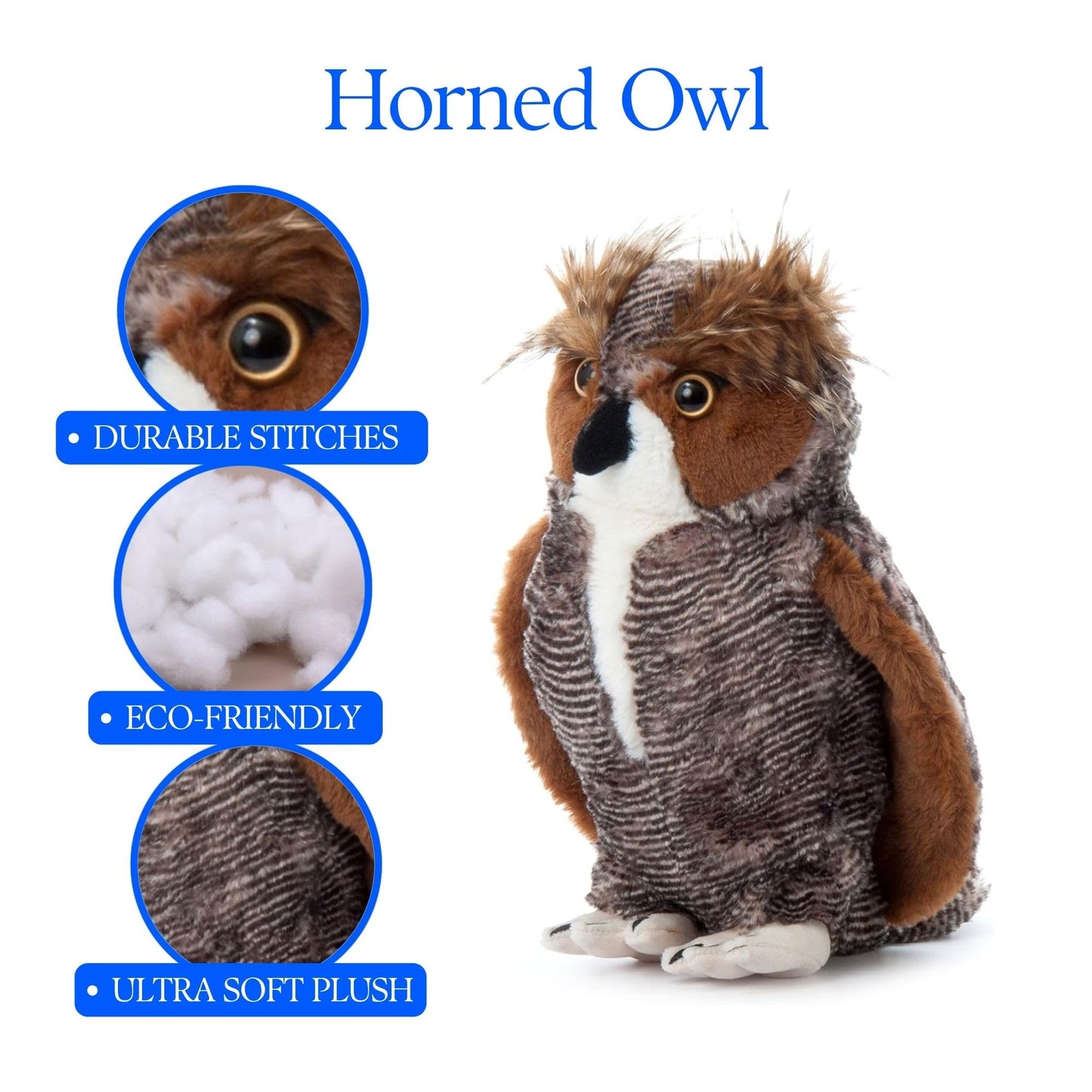 The Petting Zoo Horned Owl Plush Toy – 12-Inch Cuddly Gift for Kids