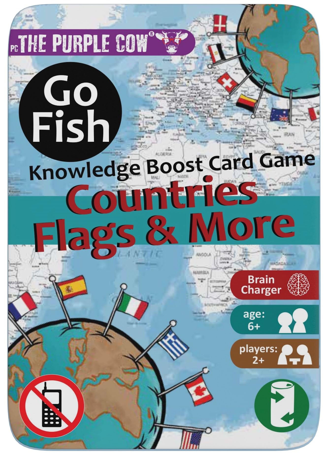 The Purple Cow Go Fish! Countries, Flags & More – Educational Card Game for Kids