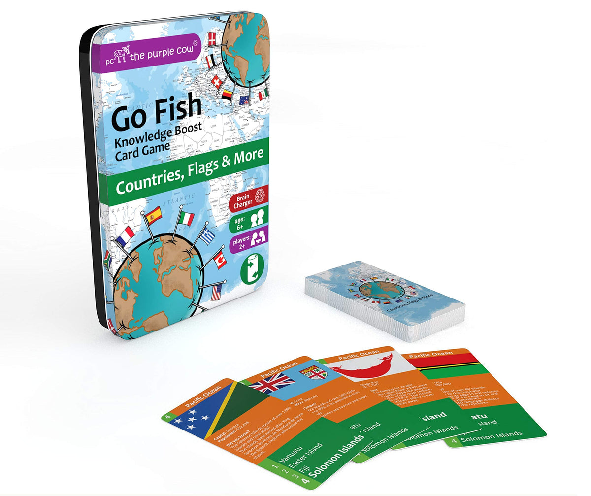 The Purple Cow Go Fish! Countries, Flags & More – Educational Card Game for Kids
