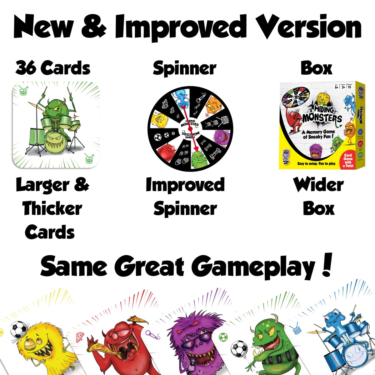 THE PURPLE OWL Hiding Monsters Memory Card Game with Spinner Wheel - Fun, Easy-to-Play Match for Kids 4-12